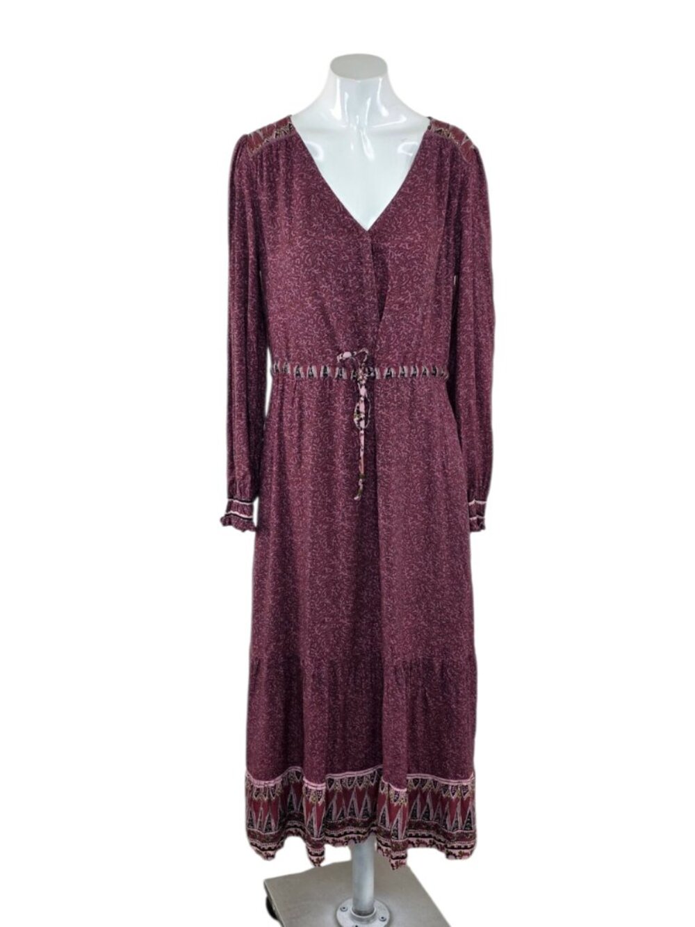 Fat Face Long Sleeve V-Neck Bohemian Midi Dress, Cotton, Cottagecore, Size 6